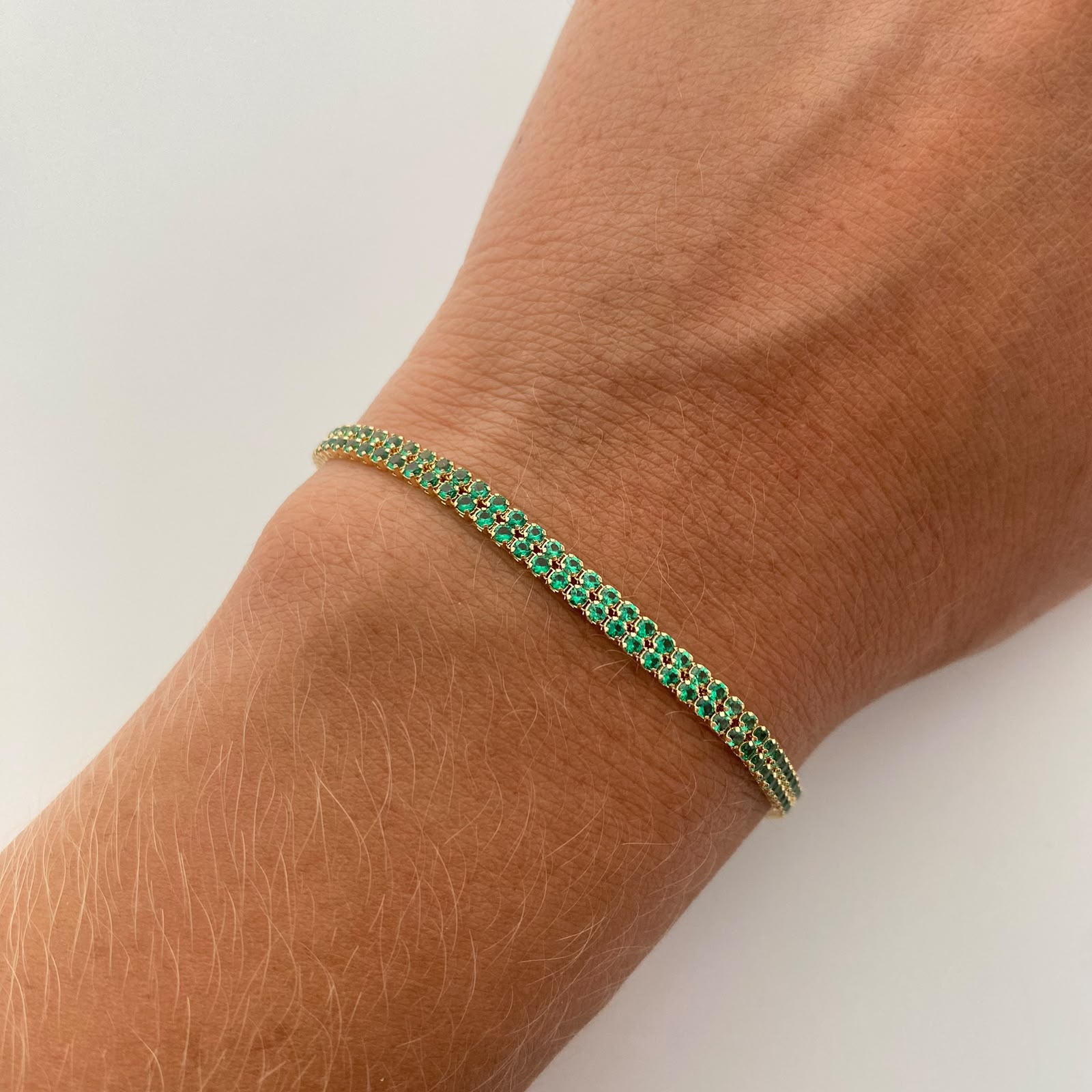 Pulso It Tennis Doble carril Casting Verde Oro amarillo 18k +6 / 3,1 Gr / 3,2 mm / 18 Cm