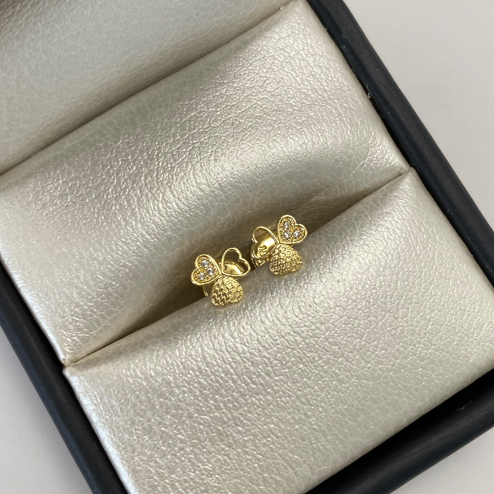 Topos trebol diamantado y circón blanco Oro amarillo 18k 0,8 Gr / 5,4 mm