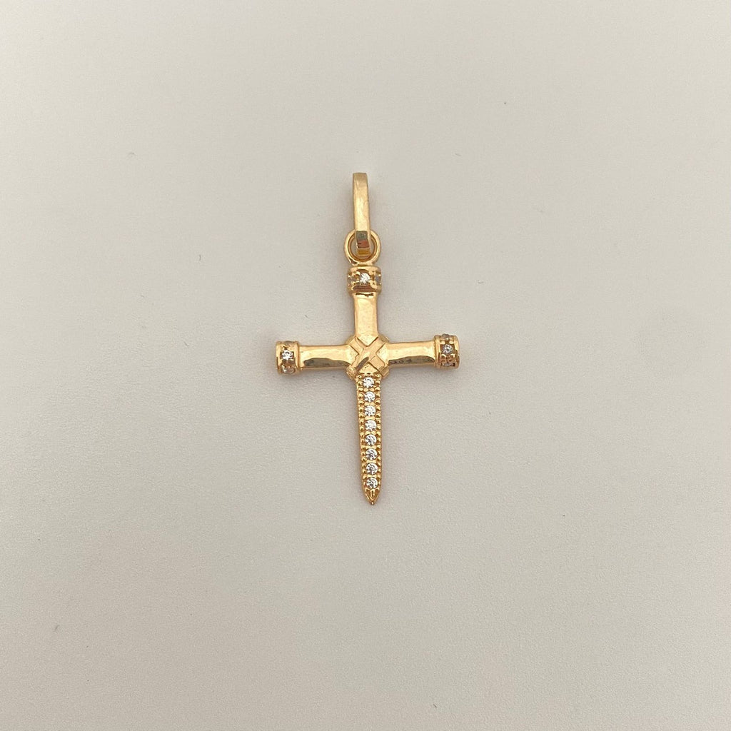 Dije cruz clavo centro x casting Oro amarillo 18k 1,60 Gr / 3,0 Cm