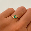 Anillo Trebol verde Oro amarillo 18k / Talla 6 / 1 Gr / 1,3 mm