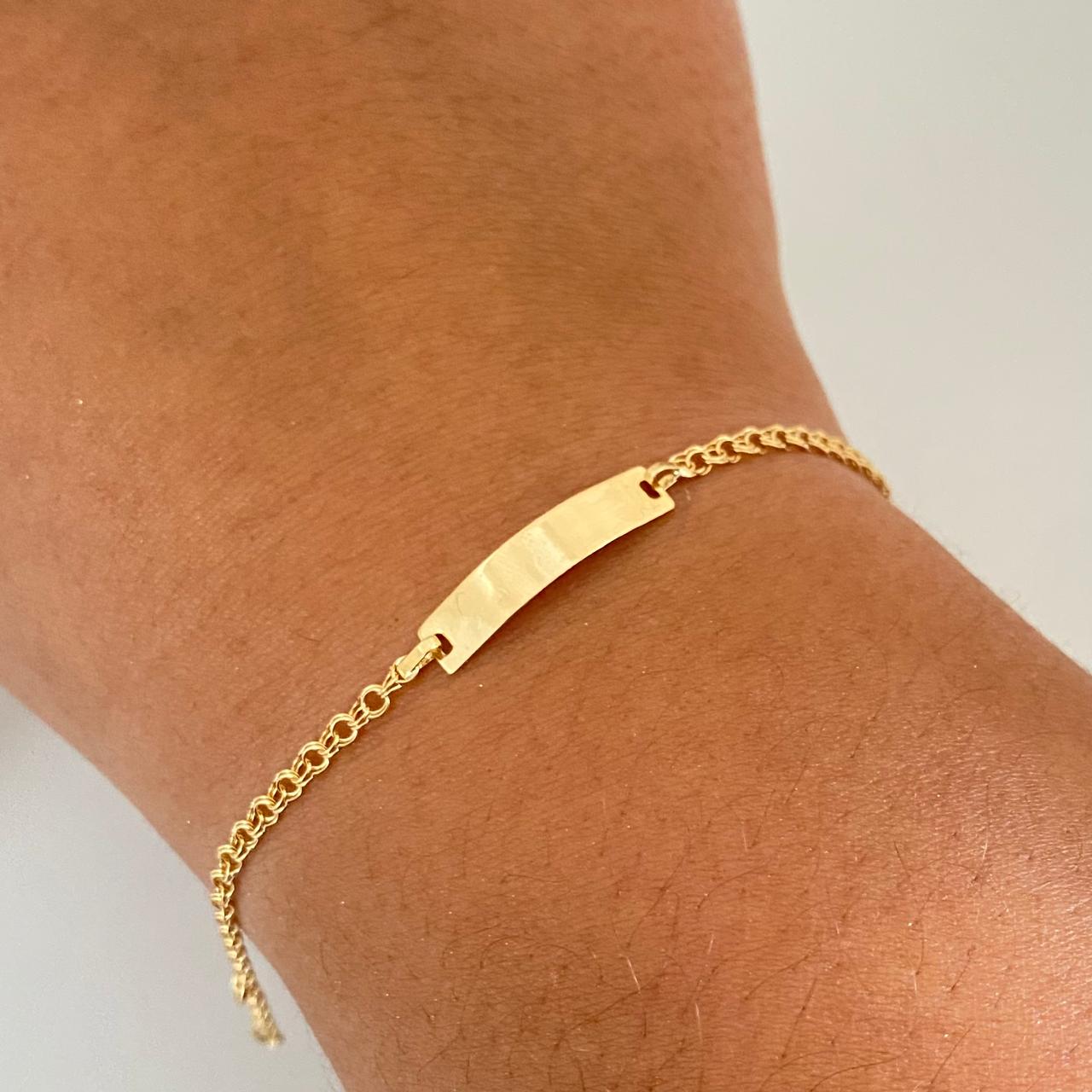 Pulso bebé placa rectangular lisa aro doble Oro amarillo 18k 1,40 Gr / 2,3 mm / 15 Cm Broche 0,15