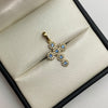 Dije cruz circulos circones azul cieloy blancos Oro amarillo 18k 1,5 Gr / 14,55 mm / 2,5 Cm