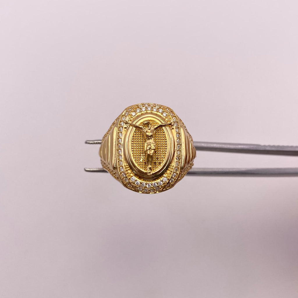 Anillo Cristo circones blancos Oro amarillo 18k / Talla 10 / 9,95 Gr / 4,8 mm
