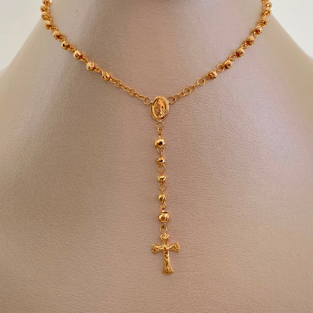 Rosario Virgen Milagrosa Cruz  Oro amarillo 18k 7,25 Gr / 3,2 mm / 50 Cm Broche 0,30