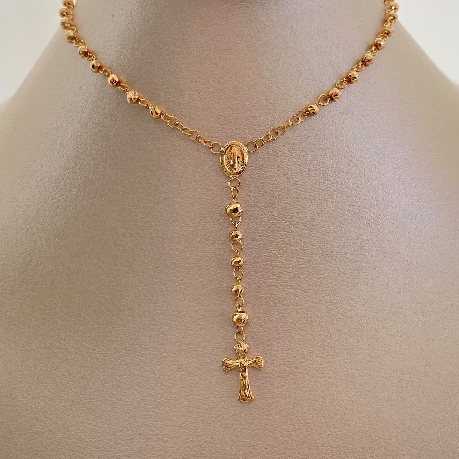 Rosario Virgen Milagrosa Cruz  Oro amarillo 18k 7,25 Gr / 3,2 mm / 50 Cm Broche 0,30