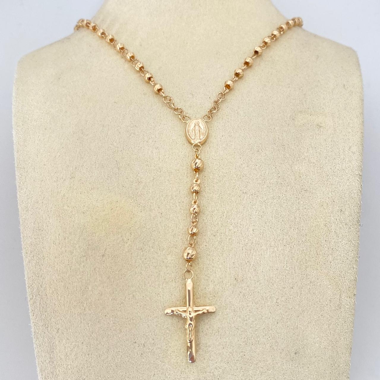 Rosario virgen milagrosa balines diamantados Oro amarillo 18k 7,00 Gr / 3,0 mm / 45 Cm Broche 0,30