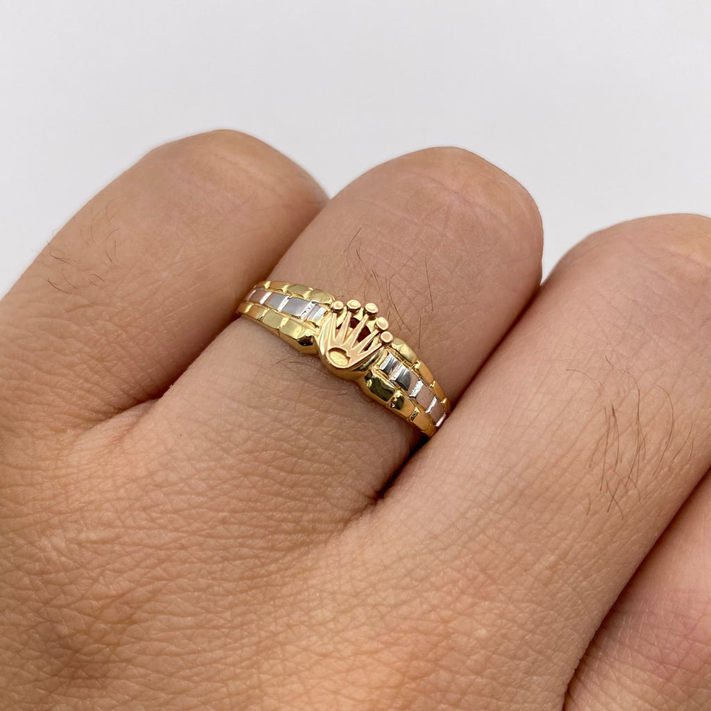 Anillo corona rx  Tres oros 18k / Talla 8 1/2 / 1,9 Gr / 1,93 mm