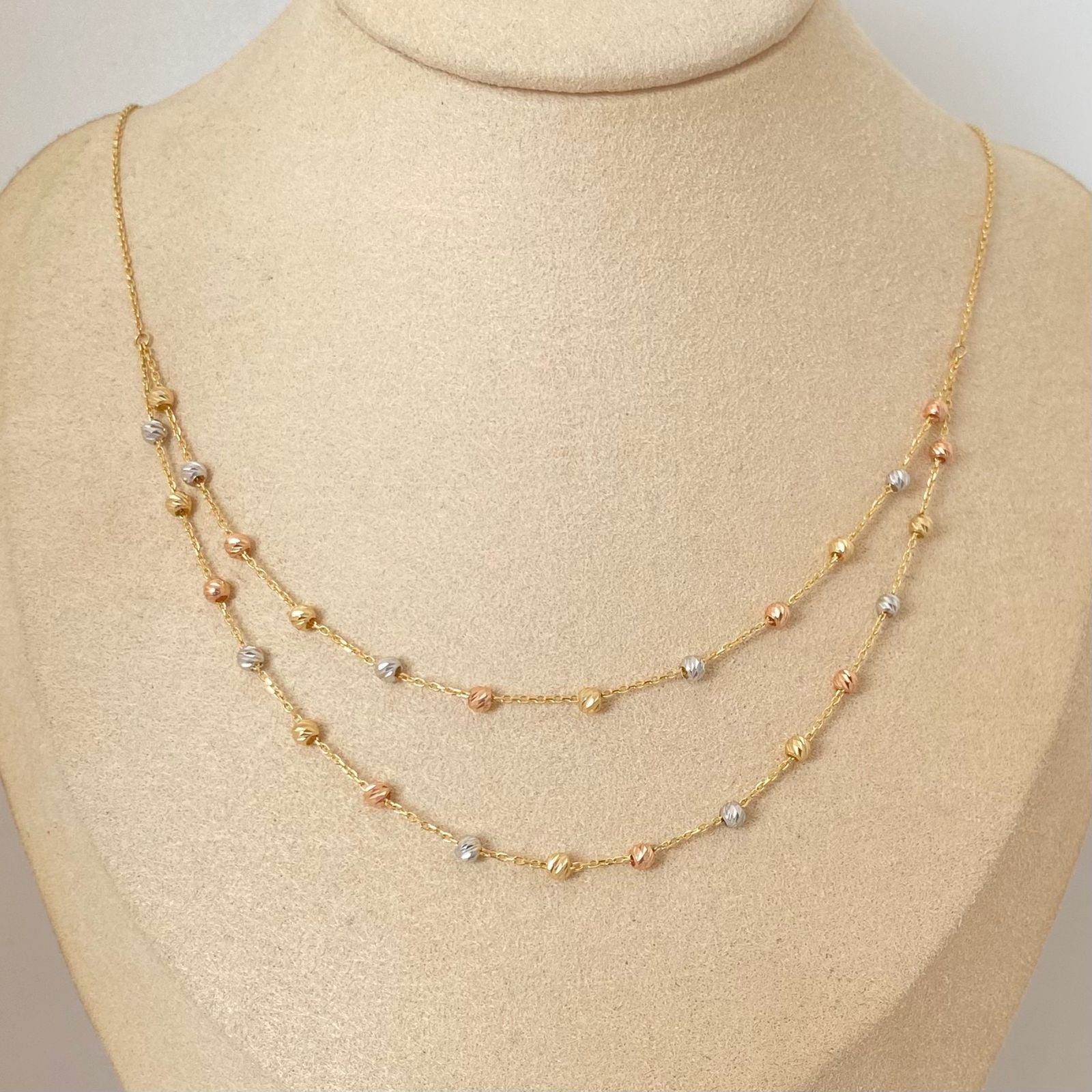 Cadena It doble balines diamantados Tres oros 18k +4 / 4,10 Gr / 3,0 mm / 45 Cm