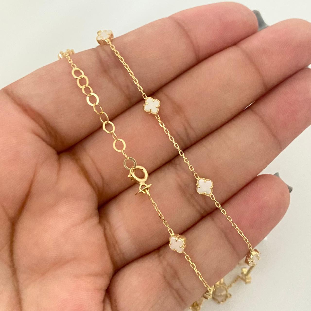 Cadena It trebol mini fondo blanco Oro amarillo 18k +4 / 5,15 Gr / 4,6 mm / 45 Cm