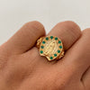 Anillo Virgen de guadalupe herradura circones verdes Oro amarillo 18k / Talla 9 / 6,7 Gr / 7,3 mm