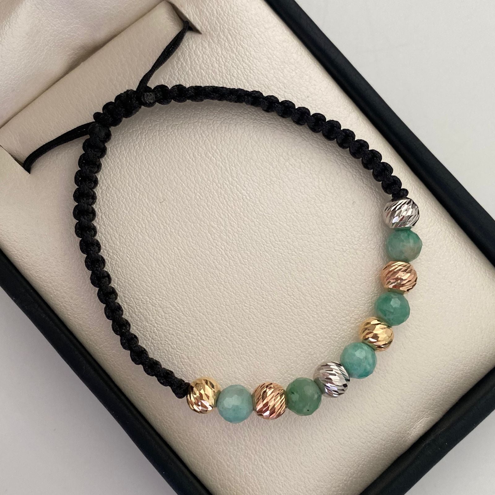 Pulsera tejida Bolas Diamantadas 6mm +Morrallas Oro amarillo y Oro rosa 18k 1,15 Gr