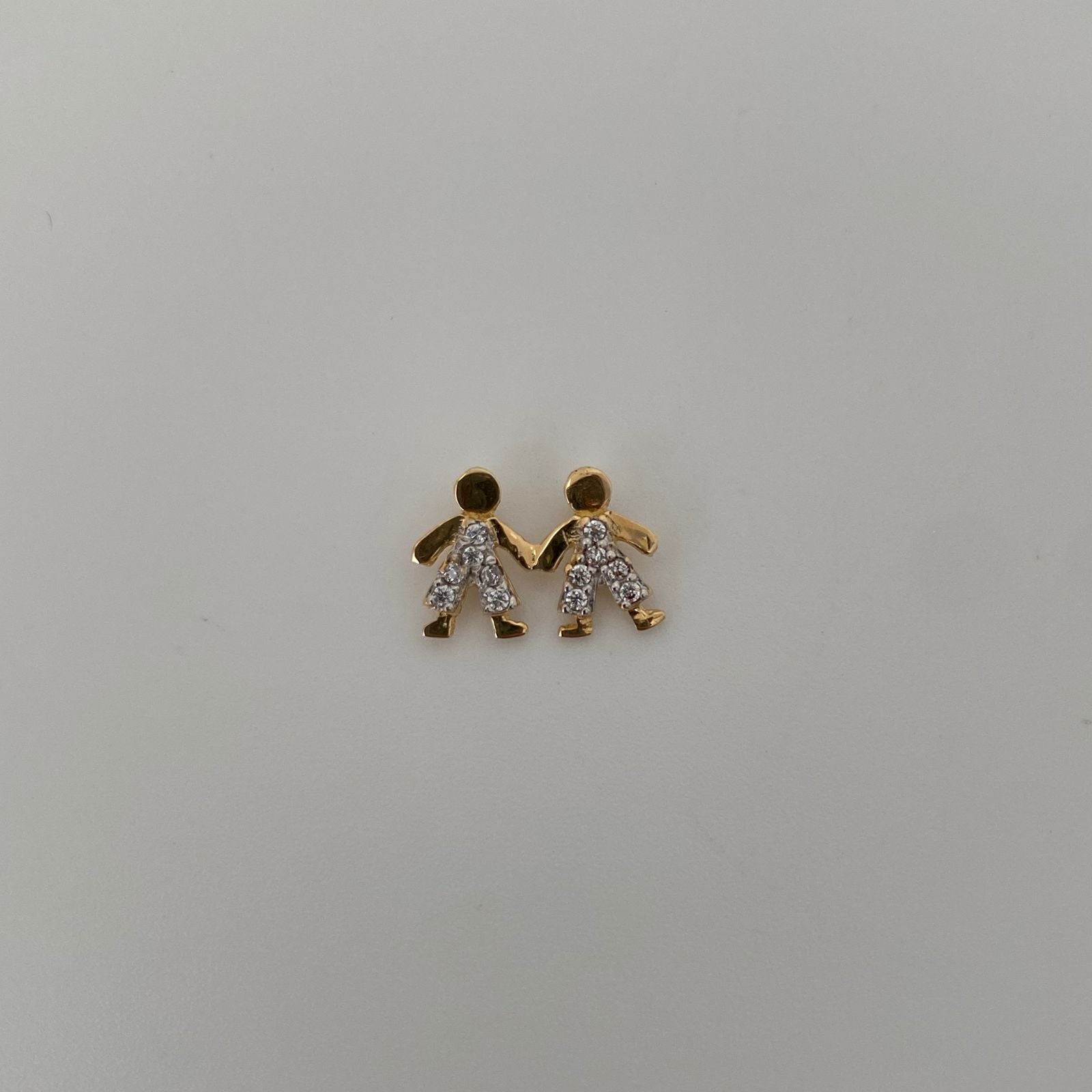 Herraje pareja niños con circones blancos  Oro amarillo 18k 0,9 Gr / 1 Cm
