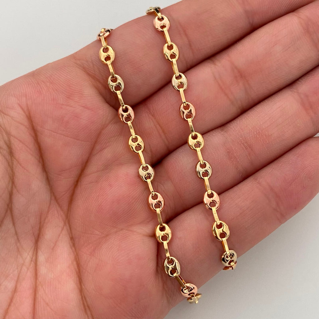 Cadena Gc Liso Tres oros 18k 7,95 Gr / 4,1 mm / 60 Cm Broche 0,30