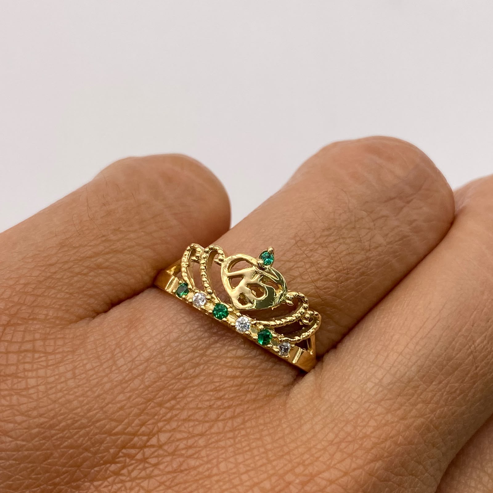 Anillo 15 Corona Casting Verde Oro amarillo 18k / Talla 7 / 2,7 Gr