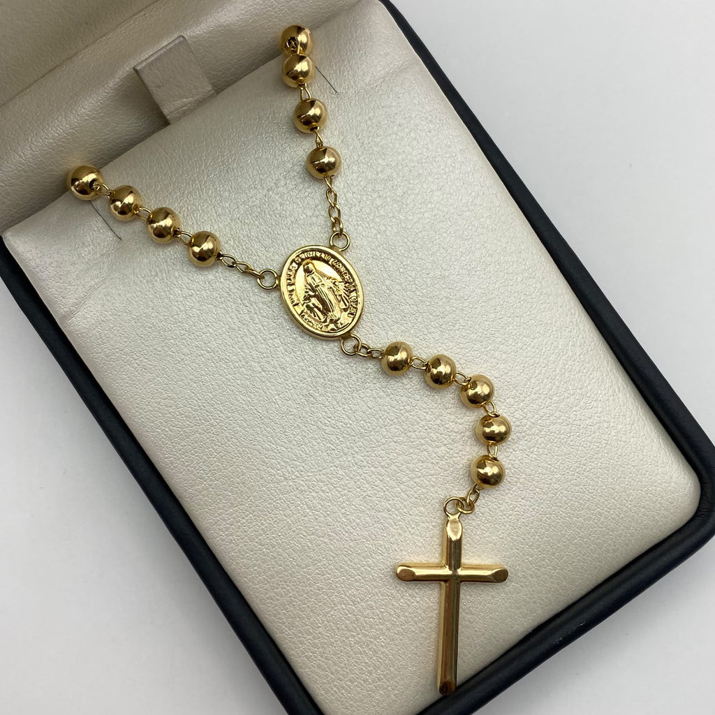 Rosario Virgen milagrosa cruz tubular Oro amarillo 18k 13,05 Gr / 5 mm / 50 Cm Broche 0,40