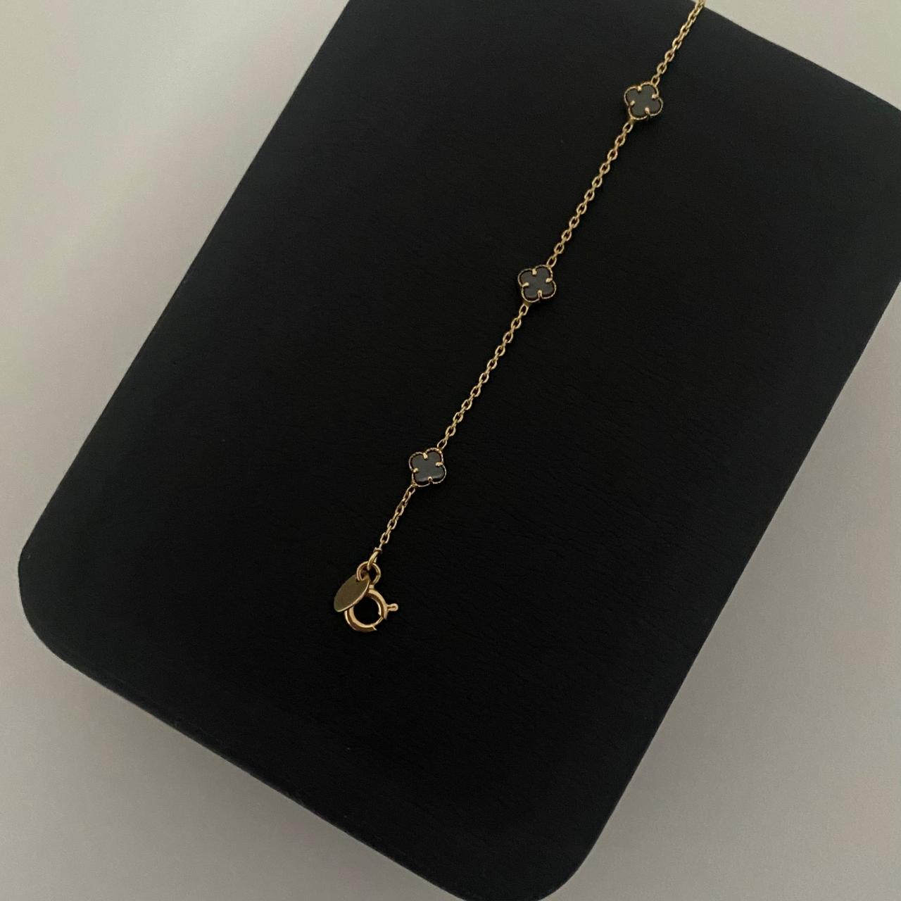 Pulso It trebol mini fondo negro Oro amarillo 18k +4 / 2,30 Gr / 4,7 mm / 19,5 Cm