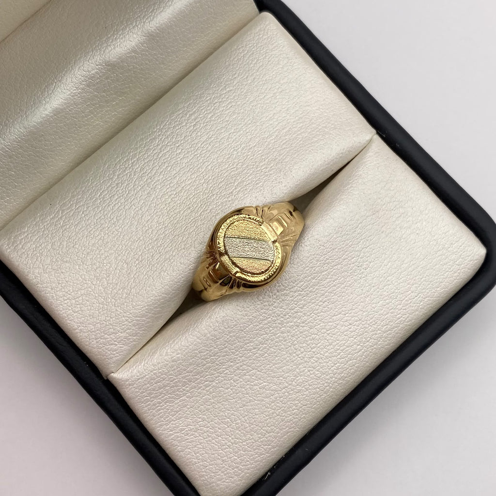 Anillo troquel circulo matte Tres oros 18k / Talla 10 1/2 / 2,35 Gr / 4 mm