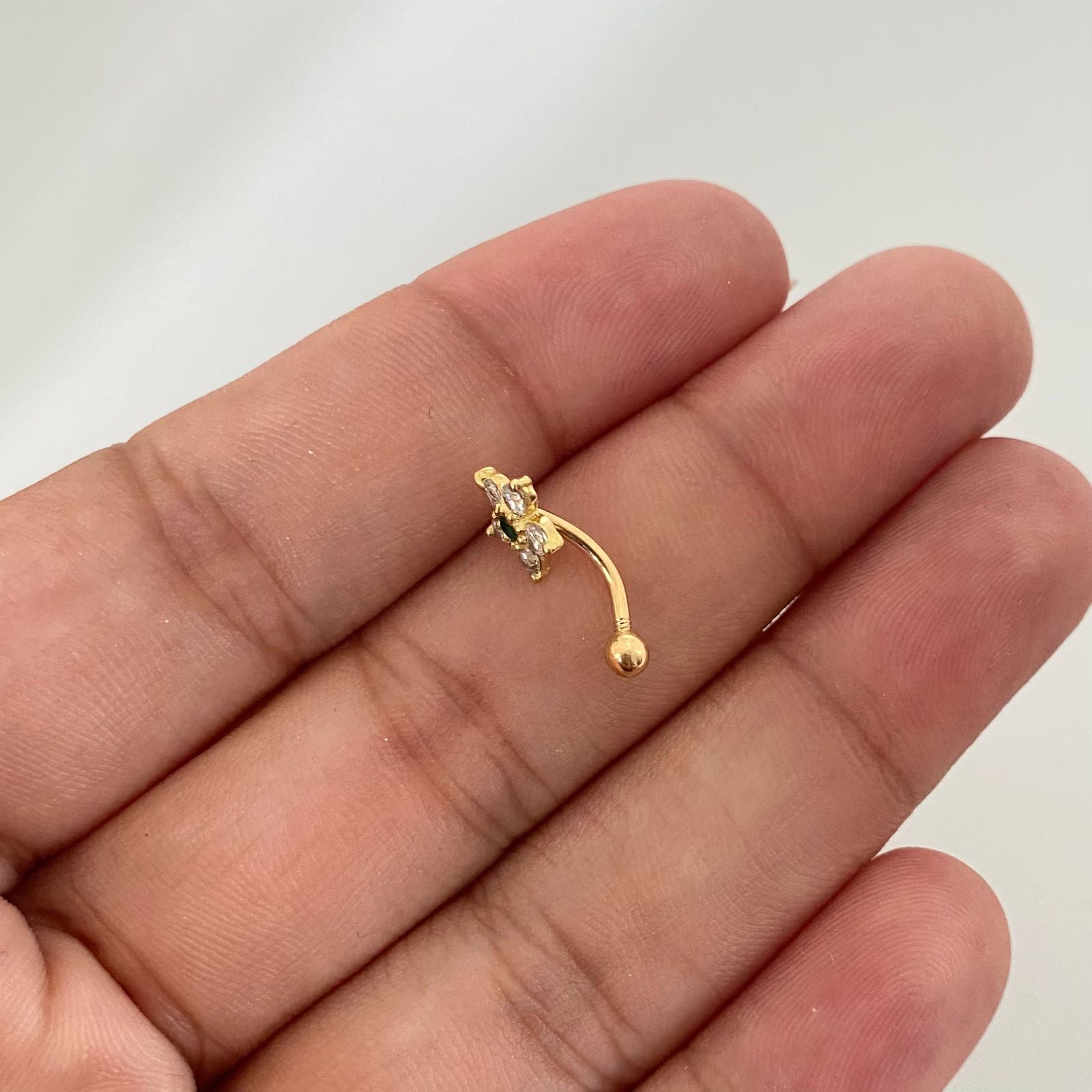 Piercing flor punto circon verde ( joya ) Oro amarillo 18k 0,75 Gr