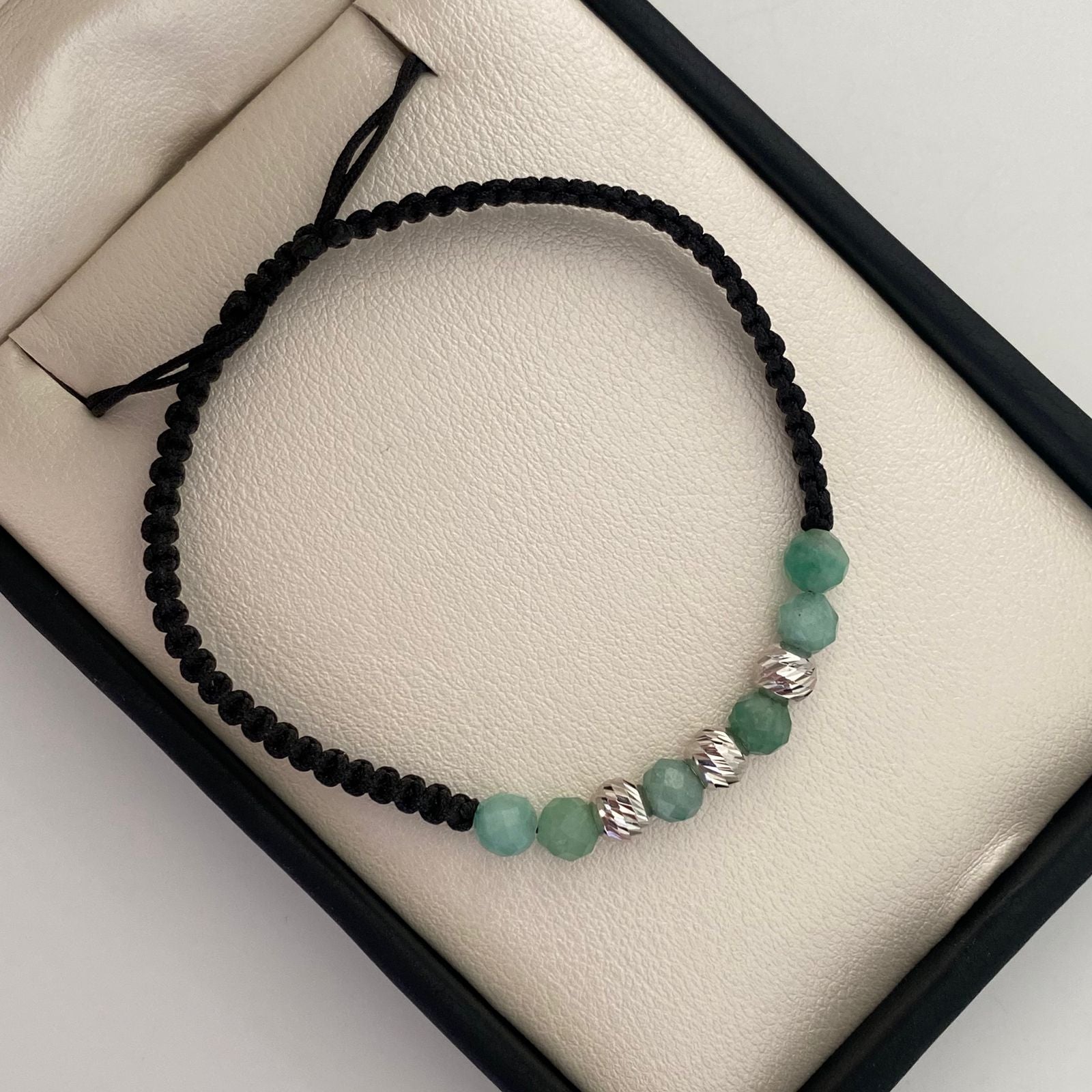 Pulsera tejida Bolas diamantadas 5mm + Morrallas Oro blanco 18k 0,45 Gr