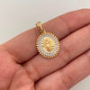 Dije Redondo Casting Virgen de Guadalupe Oro amarillo y Oro blanco 18k 2,9 Gr / 15,9 mm / 2,6 Cm