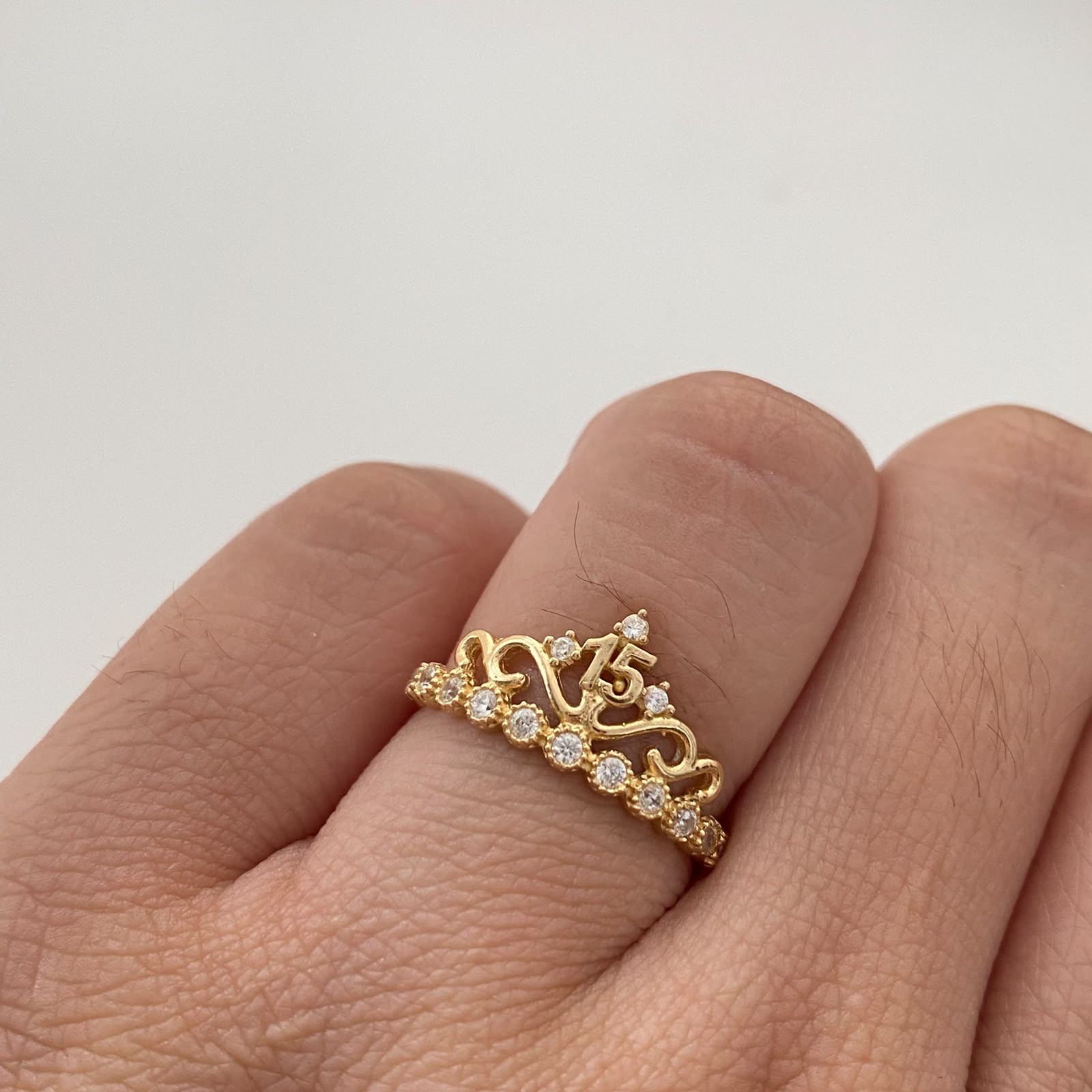 Anillo 15 Corona Casting Blanco Oro amarillo 18k / Talla 6 / 1,8 Gr