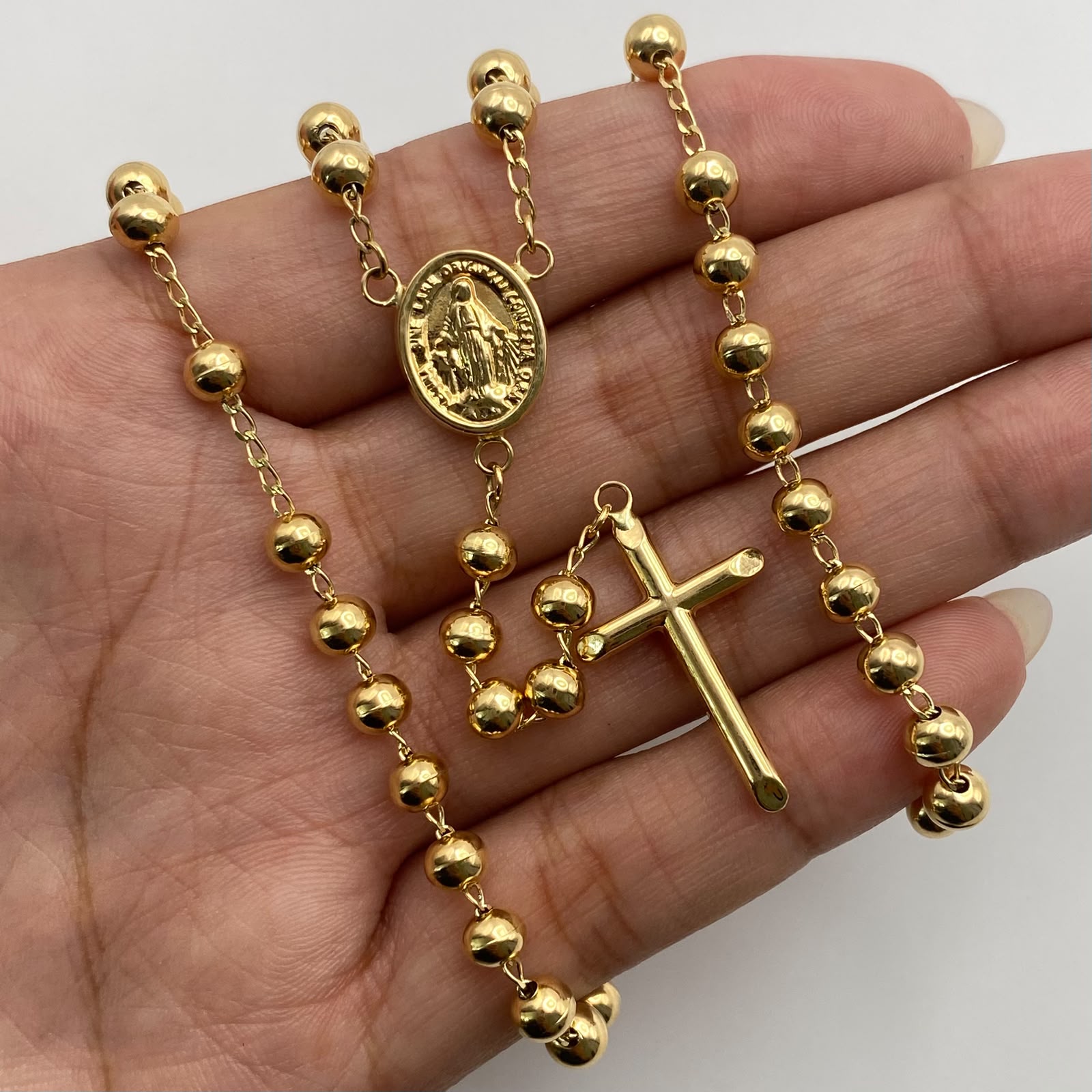 Rosario virgen milagrosa balines lisos Oro amarillo 18k 12,7 Gr / 5 mm / 50 Cm