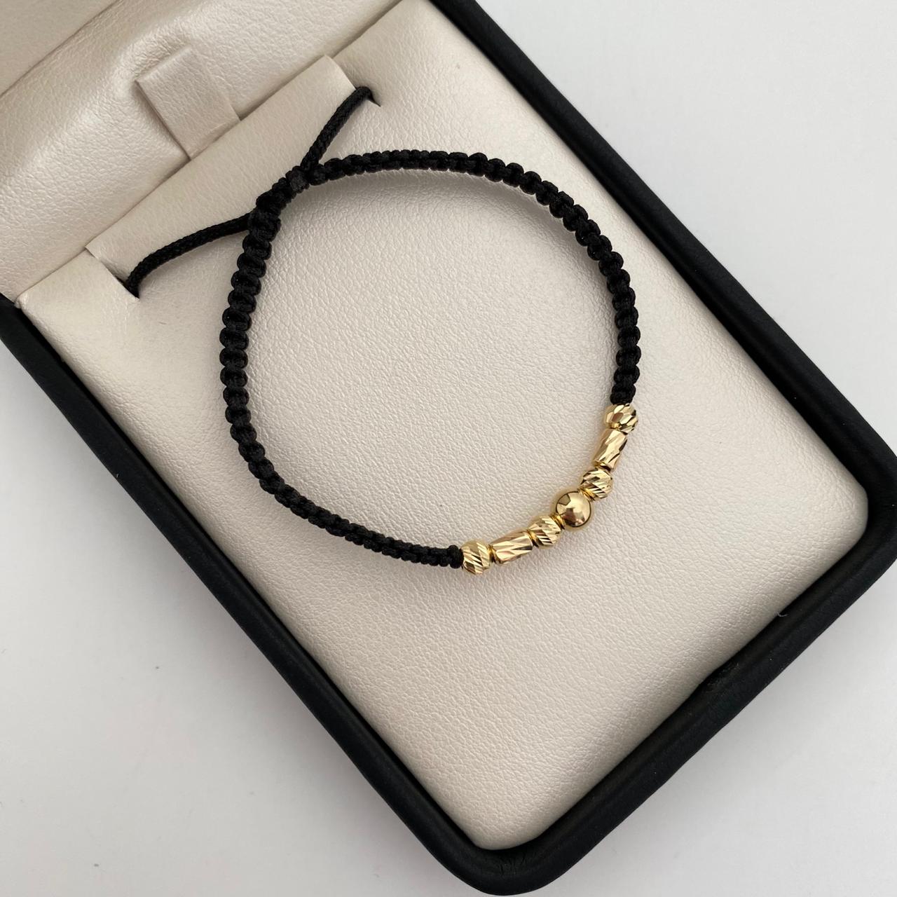 Pulsera tejida con cilindros y balines diamantados y lisos 5mm y 4mm  Oro amarillo 18k 0,75 Gr