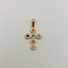 Dije cruz circulos circones multicolor Oro amarillo 18k 2,4 Gr / 16,10 mm / 3 Cm