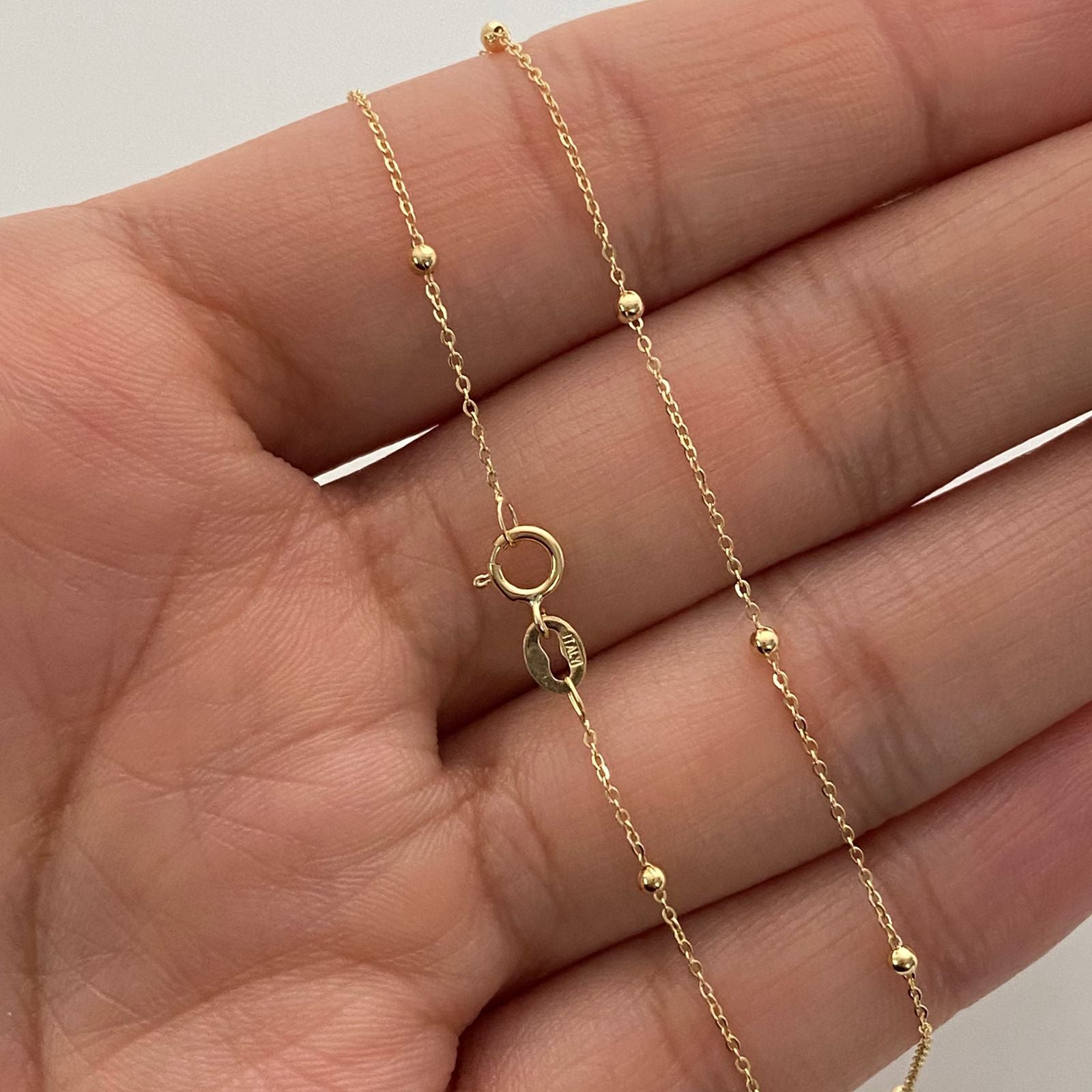 Cadena aro seguido con balines Oro amarillo 18k +1 / 1,3 Gr / 1,7 mm / 50 Cm