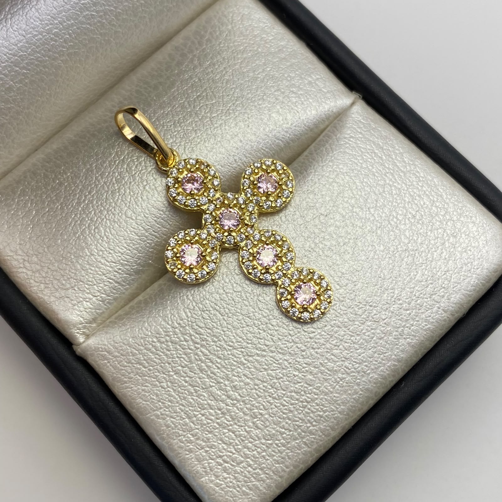 Dije Cruz Circulos Casting Rosa Oro amarillo 18k 2,5 Gr / 17,7 mm / 3 Cm