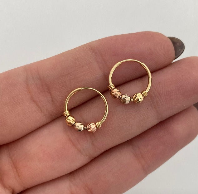 Candonga Imperdible bola diamantada 3mm Tres oros 18k 1,05 Gr / 1,5 Cm
