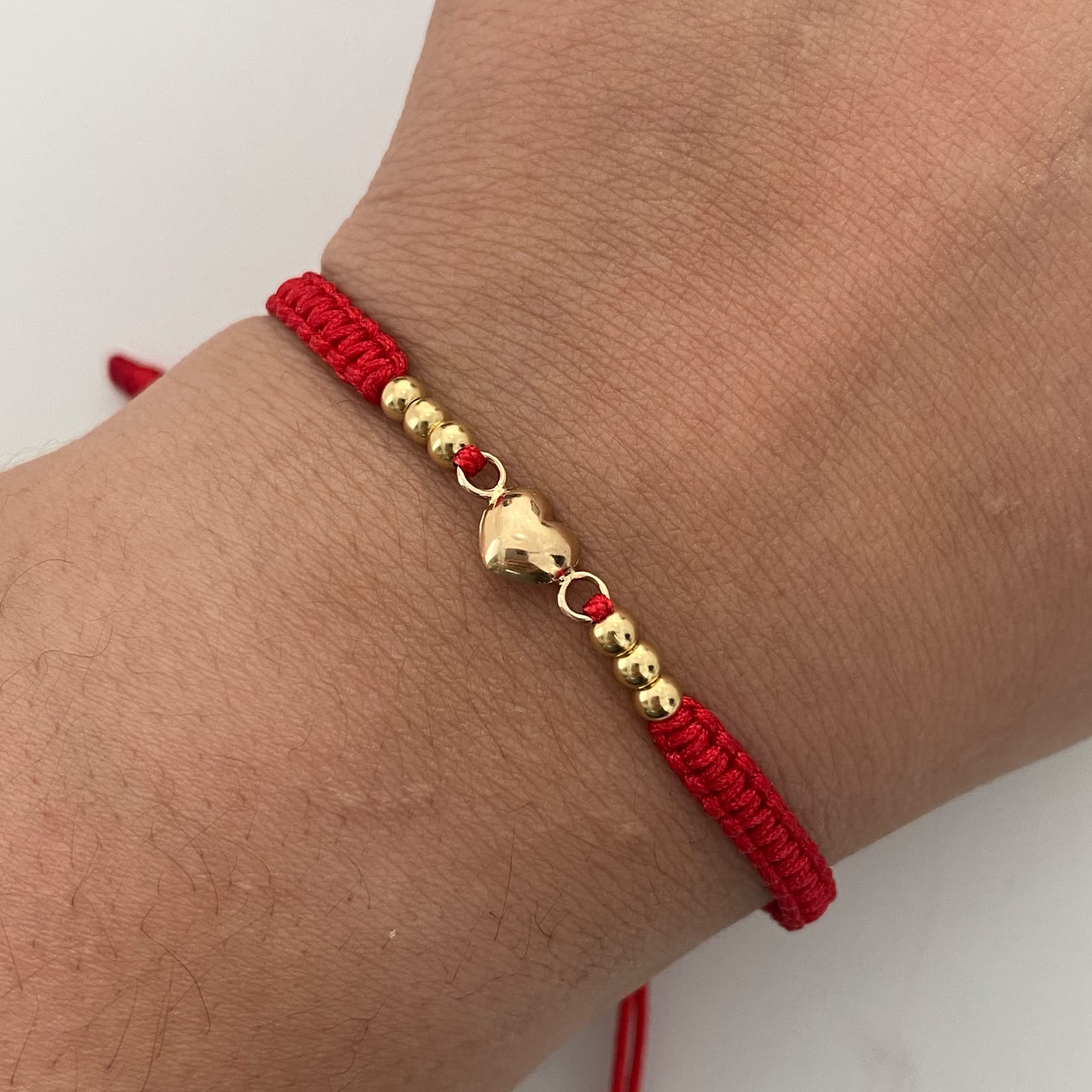 Pulsera tejida Herraje corazon inflado bolas lisas 3mm Oro amarillo 18k 0,6 Gr