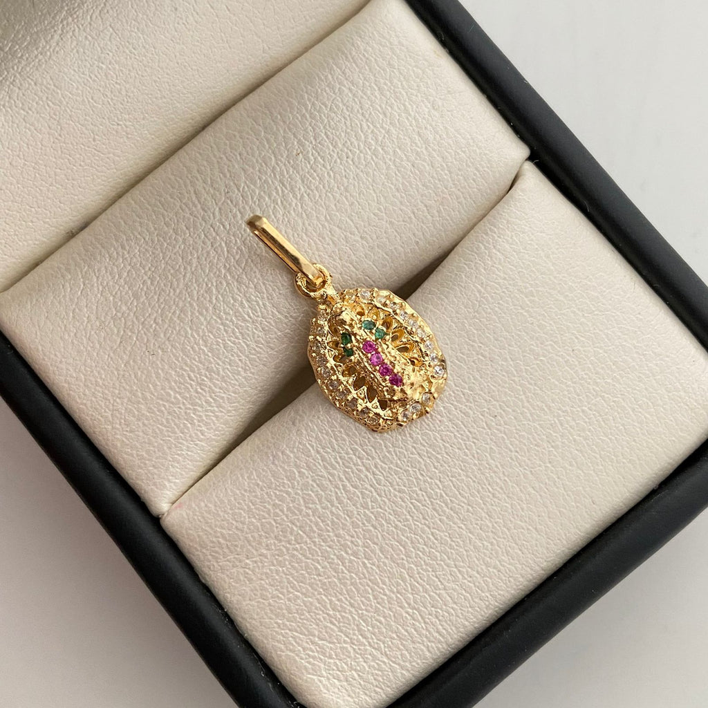 Dije virgen de guadalupe con circones multicolor  Oro amarillo 18k 1,9 Gr / 9,9 mm / 2,1 Cm