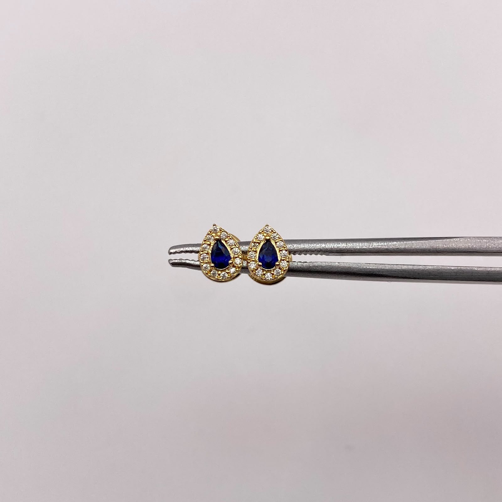 Topos gota circones blancos y azul rey Oro amarillo 18k 0,7 Gr / 4,53 mm
