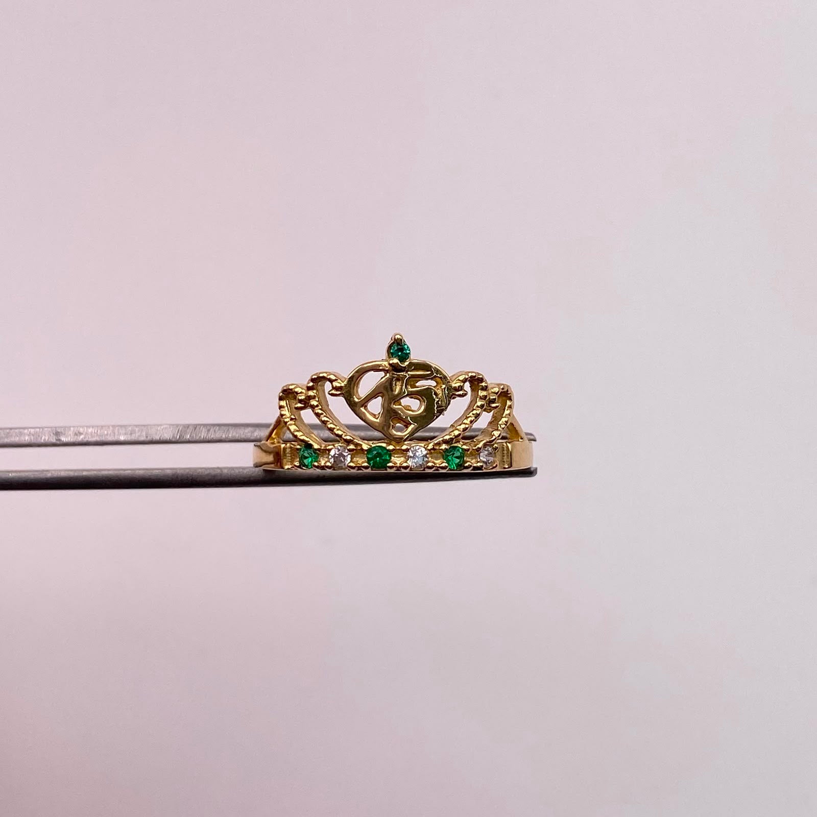Anillo 15 Corona Casting Verde Oro amarillo 18k / Talla 7 / 2,7 Gr