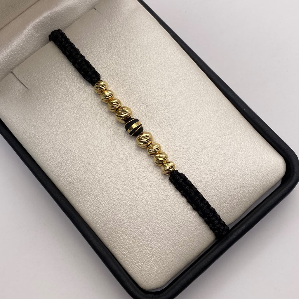 Pulsera tejida Bolas diamantadas 6mm y 5mm con neoro 3 rayas  Oro amarillo 18k 0,75 Gr