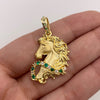 Dije Caballo mate circones verdes y blancos Oro amarillo 18k 6,56 Gr / 19,9 mm / 3,5 Cm