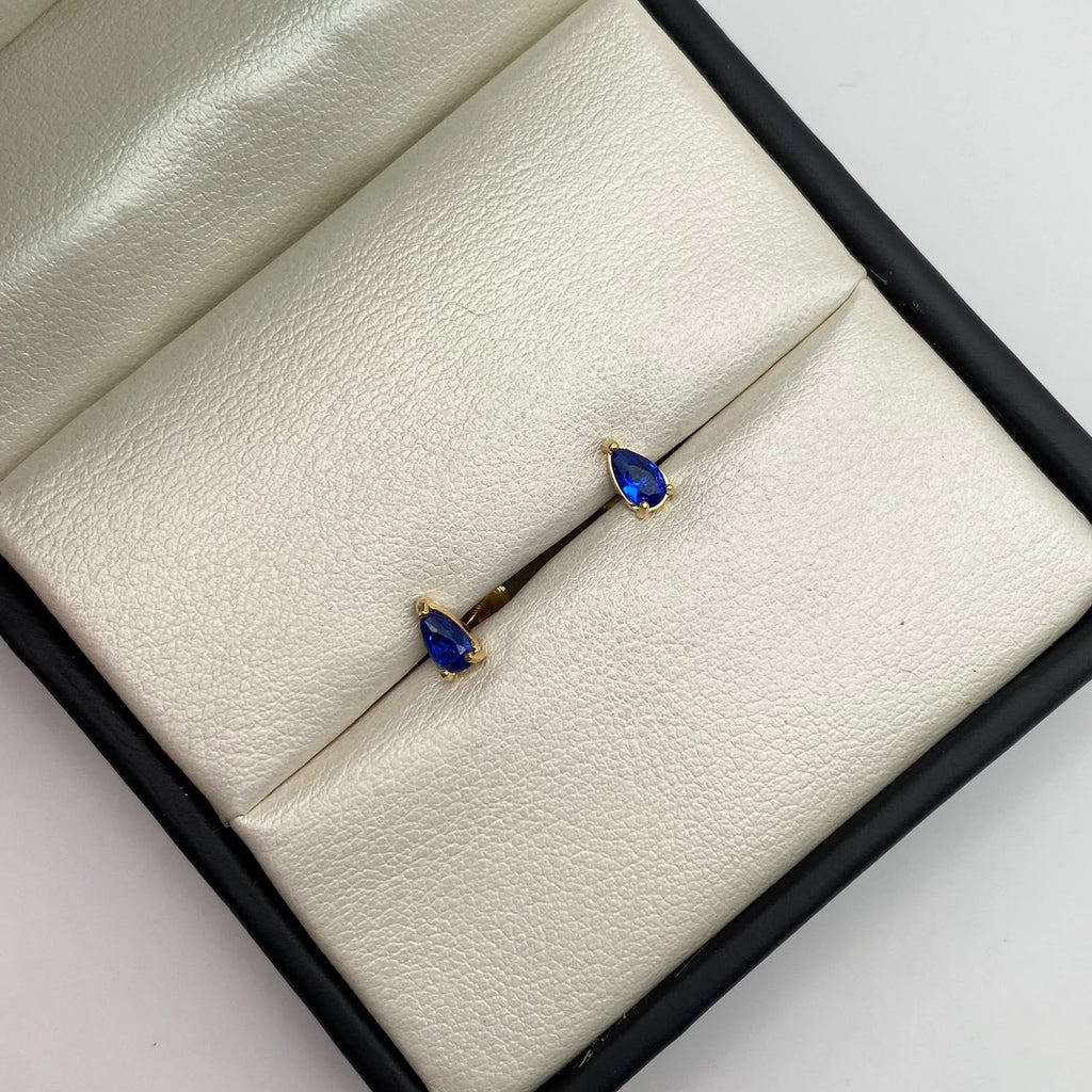 Topos gota circón azul rey Oro amarillo 18k 0,7 Gr / 3,4 mm