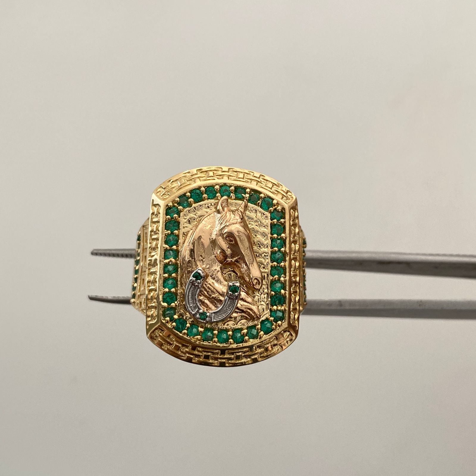 Anillo Caballo Placa Casting Tres oros 18k / Talla 10 3/4 / 9,4 Gr / 5,2 mm