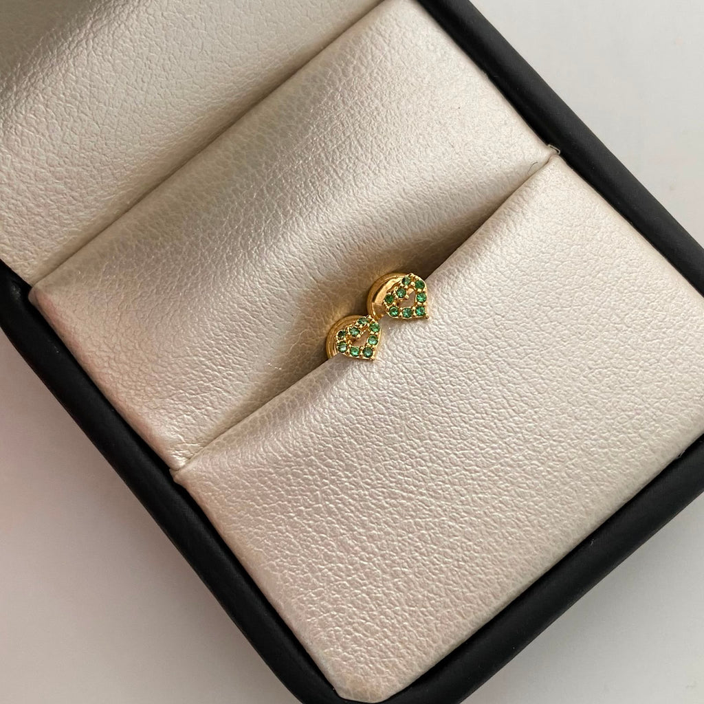Topos mini silueta corazon circones verdes Oro amarillo 18k 0,5 Gr / 2,5 mm