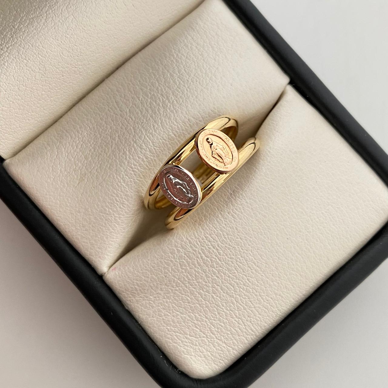 Anillo doble virgen de guadalupe  Tres oros 18k / Talla 7 / 1,7 Gr