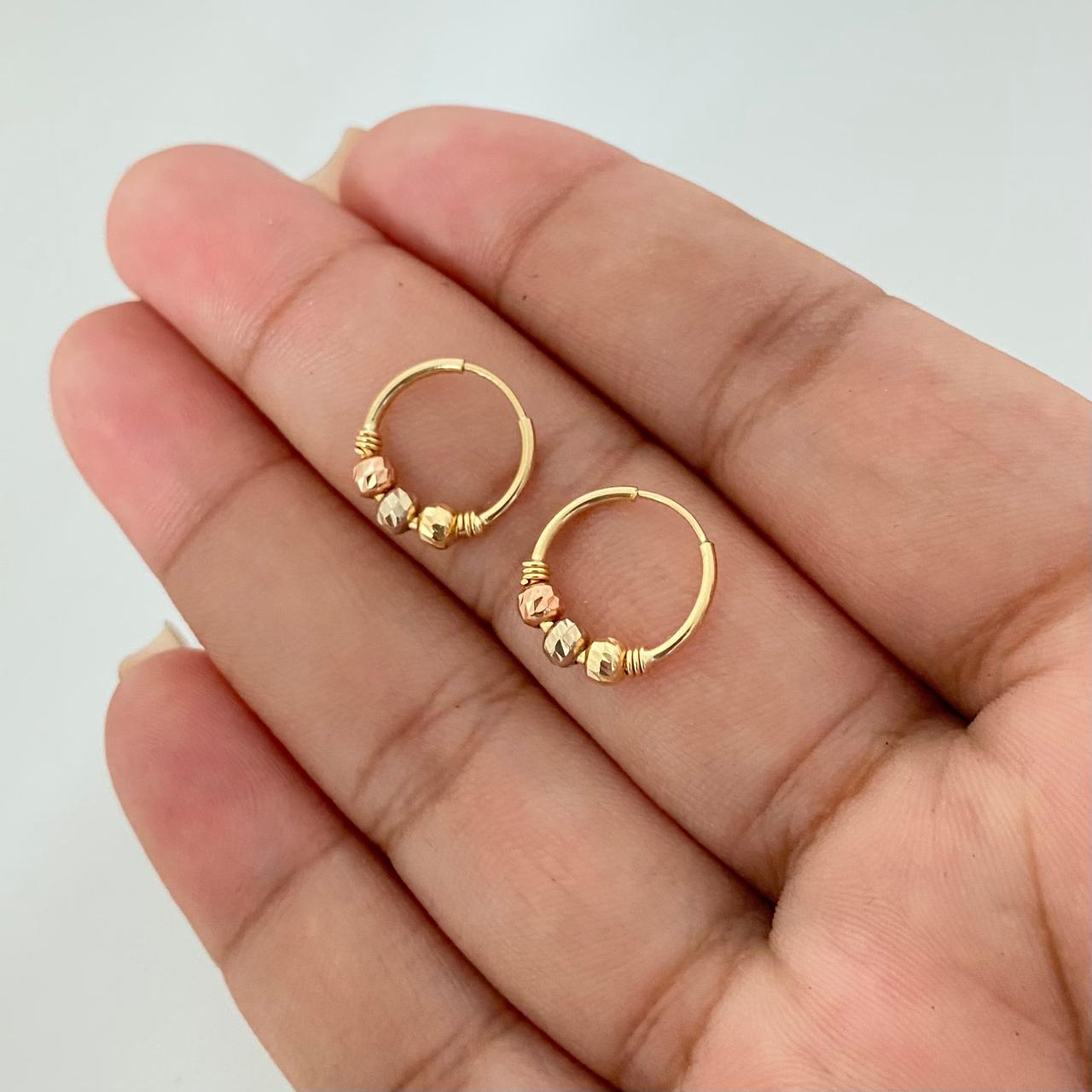 Candonga imperdible con balines diamantados  Tres oros 18k 1,0 Gr / 1,0 Cm