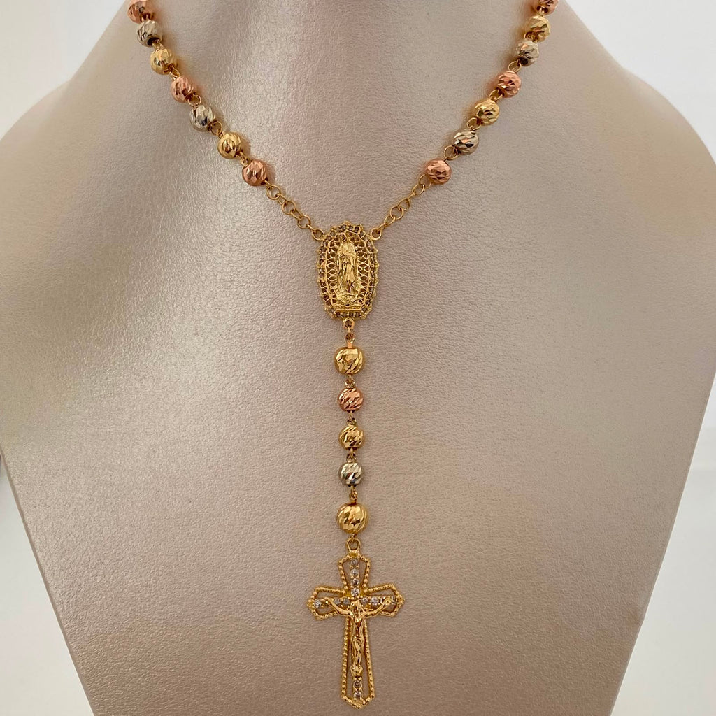 Rosario Virgen de Guadalupe Casting Tres oros 18k 15,35 Gr / 4,9 mm / 60 Cm