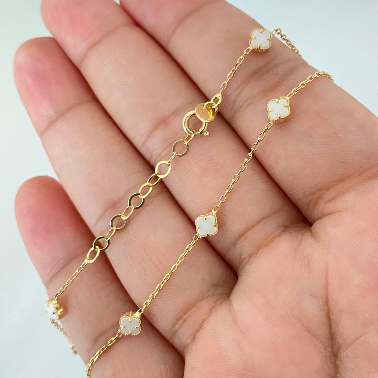 Cadena It trebol fondo blanco Oro amarillo 18k +4 / 5,15 Gr / 4,5 mm / 45 Cm