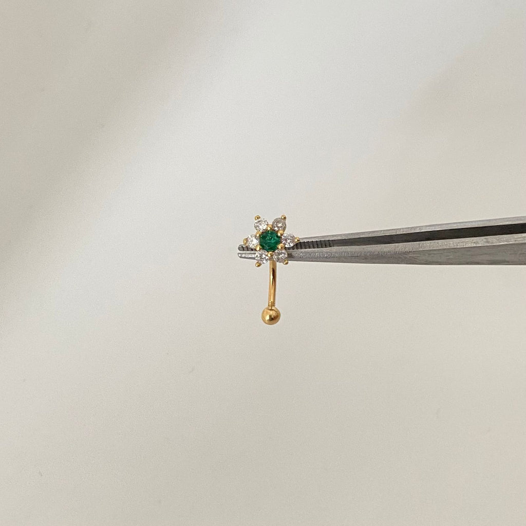 Piercing flor punto circon verde ( joya ) Oro amarillo 18k 0,8 Gr