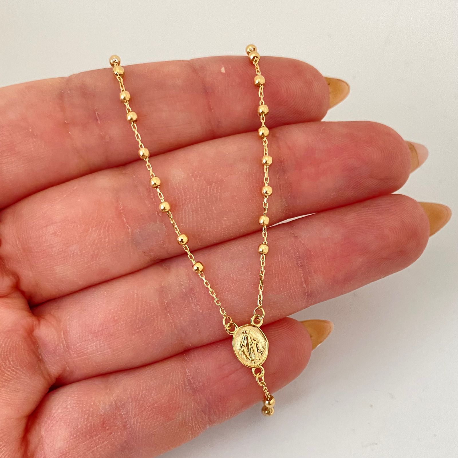 Rosario It virgen milagrosa balines lisos Oro amarillo 18k +4 / 3,35 Gr / 2,0 mm / 45 Cm