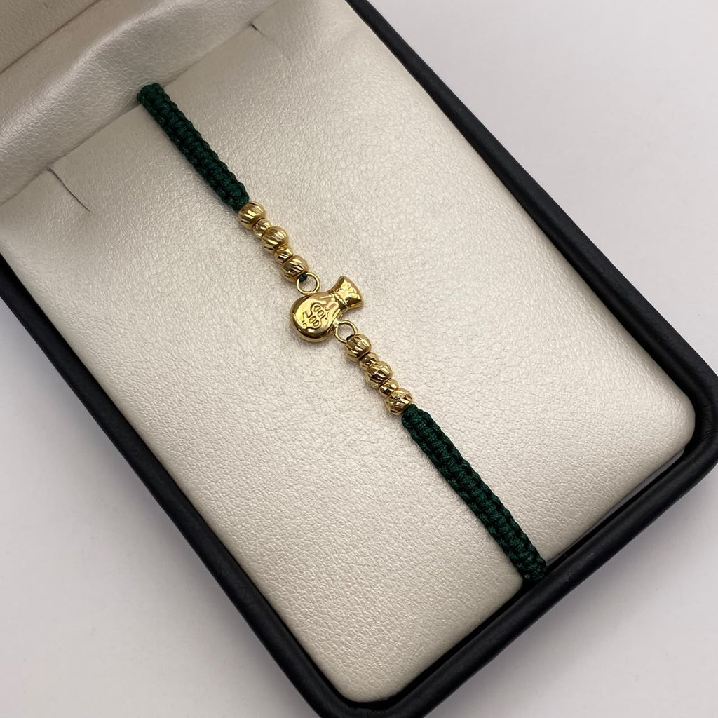 Pulsera tejida Herraje bolsa dinero bolas diamantadas 4mm y 3mm Oro amarillo 18k 0,95 Gr