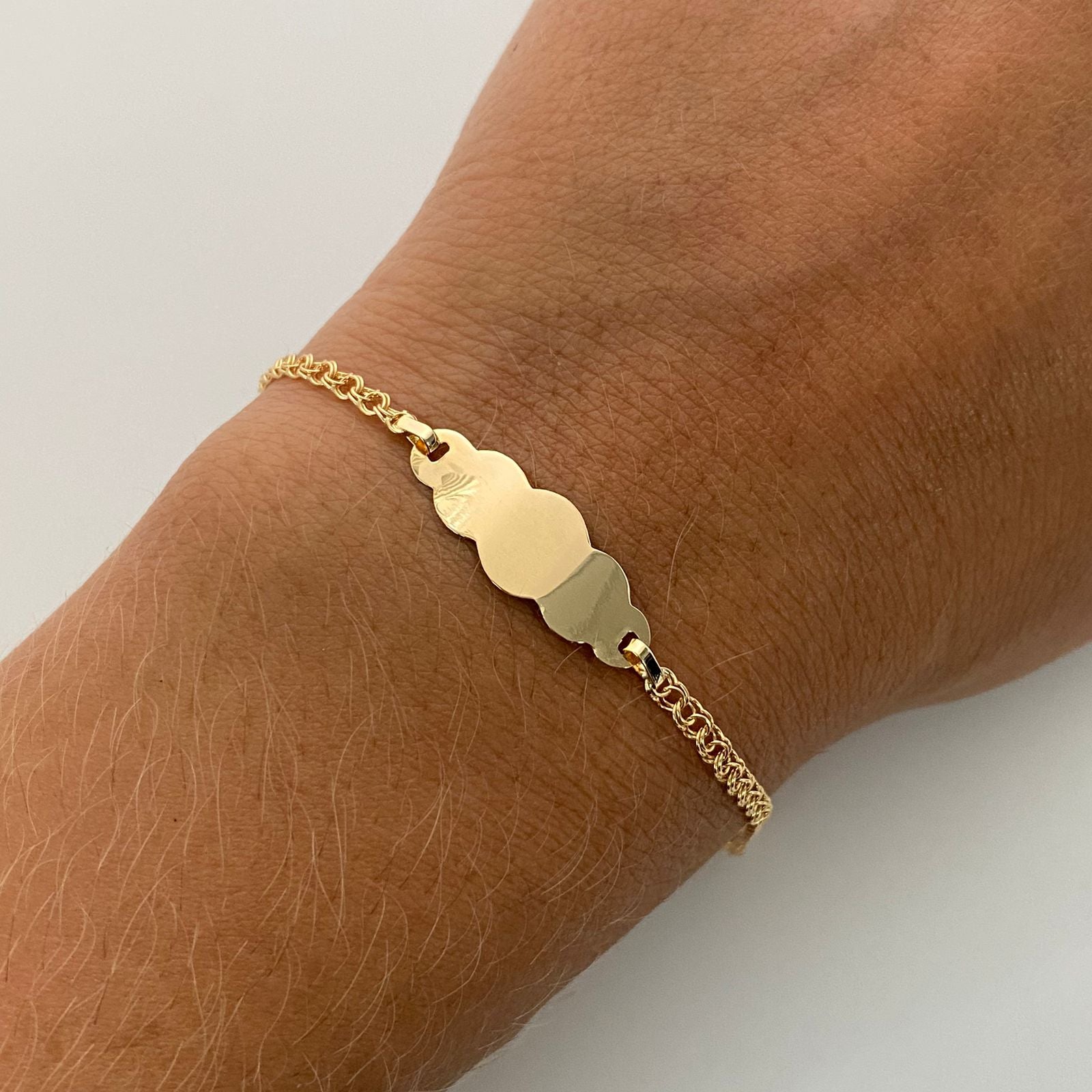 Pulso bebé aro seguido placa nube Oro amarillo 18k 1,55 Gr / 7,8 mm / 15 Cm Broche 0,15