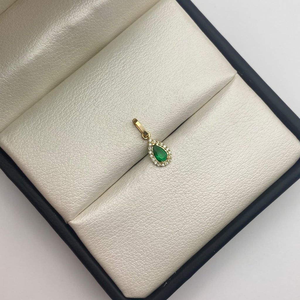 Dije Gota circon verde y blancos Oro amarillo 18k 0,4 Gr / 5,5 mm / 1,5 Cm