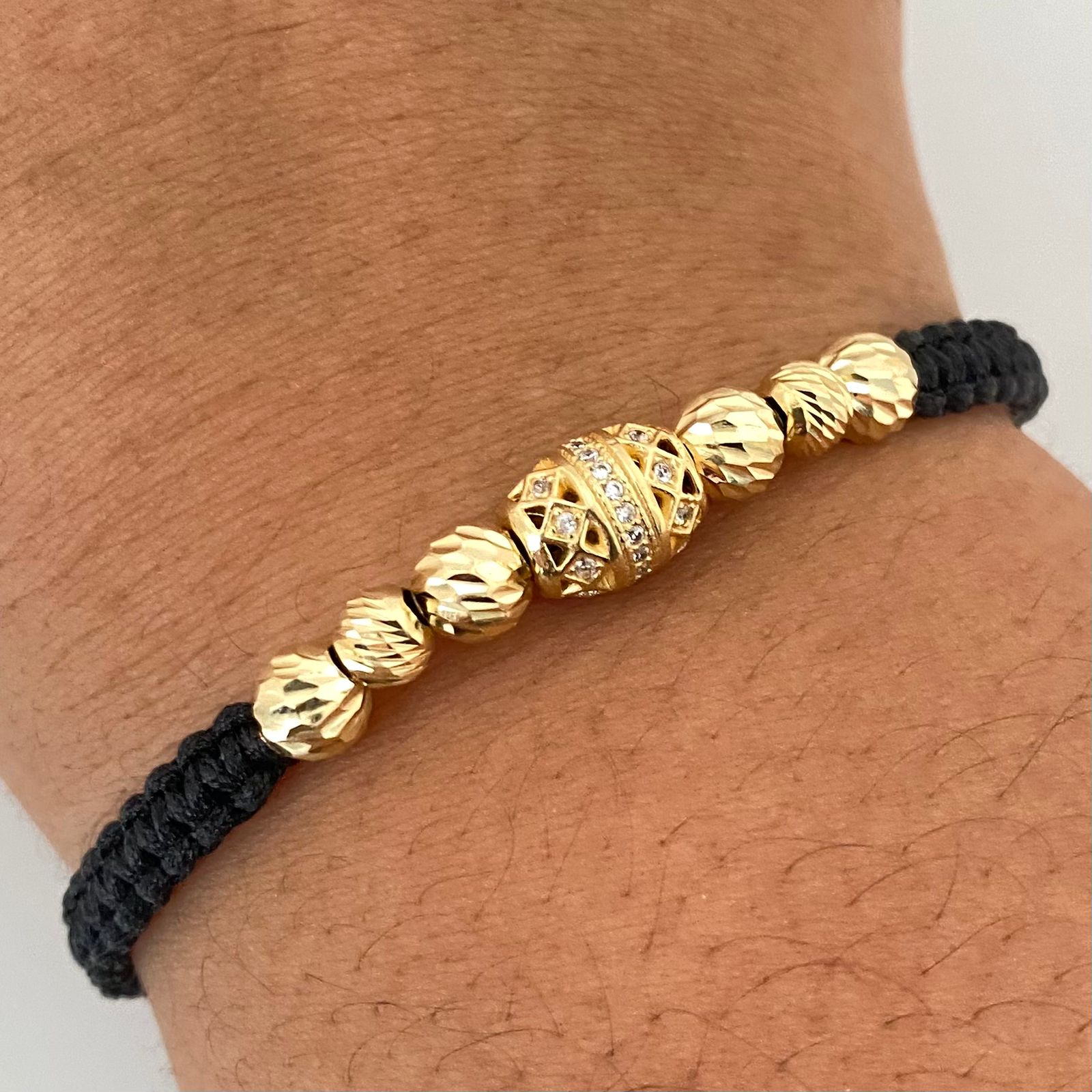 Pulsera tejida herraje barril casting balines diamantados #5 #6 Oro amarillo 18k 3,15 Gr